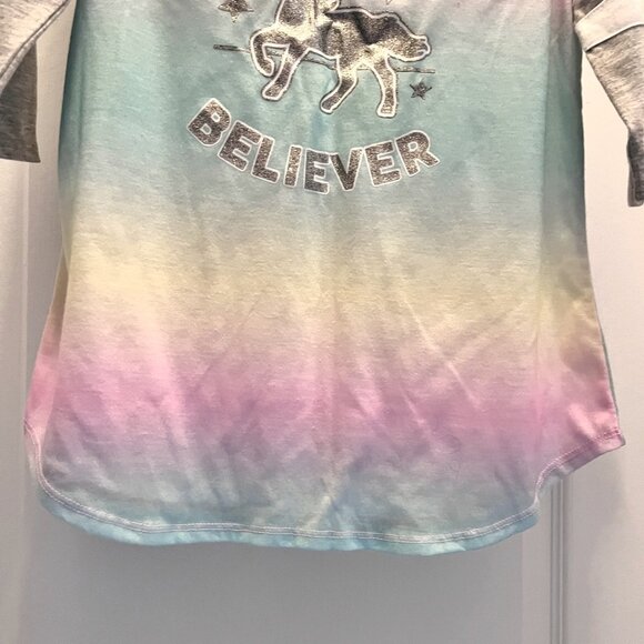SO-Jersey 3/4 Sleeve Top-Unicorn-Sparkle/Stars-Pink/Silver Mix-Size 12 Girls- - Picture 6 of 11